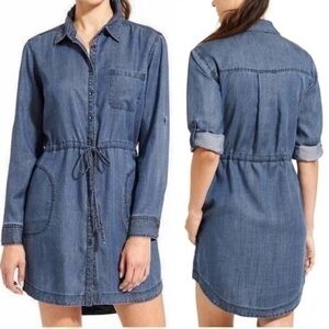 Athleta Chambray Lyocell Button Down Shirt Dress Blue